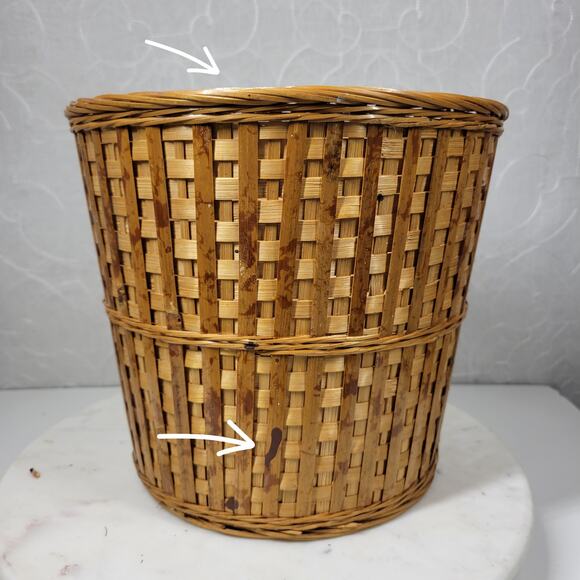 Vintage Wicker Basket 9" Tall Handmade Woven Rattan Bamboo Boho Rustic Decor - Picture 9 of 16